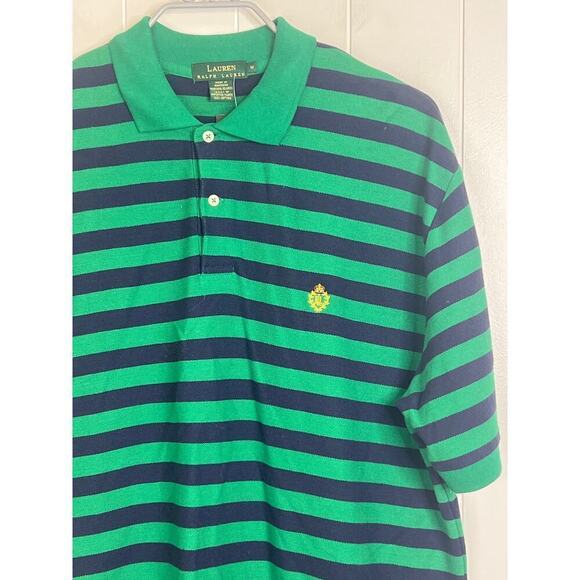 Men's Lauren Ralph Lauren NWT Navy and Green Striped Short Sleeve Polo SZ M - Picture 2 of 5